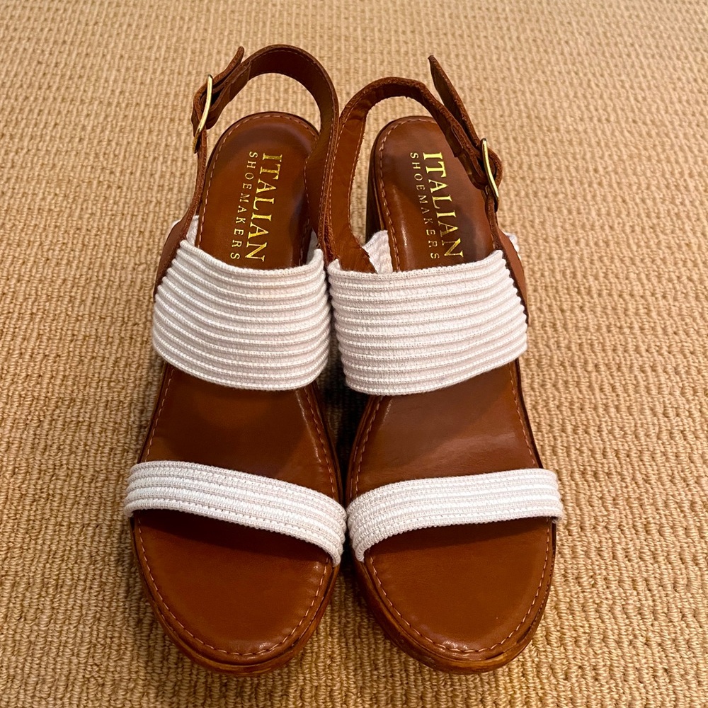 Italian Shoemakers white and brown leather wedges